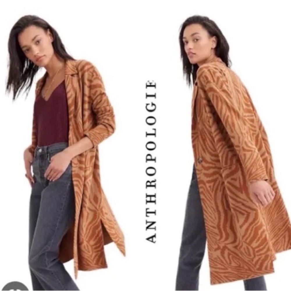 Anthropologie Maeve Ayla sweater jacket in an animal print design $158